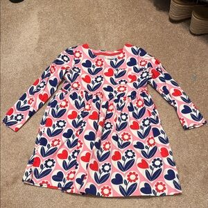 Mini Boden Red and Blue Heart Floral Kids Dress size 5/6